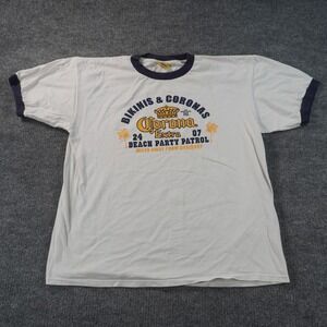Corona Extra Ringer T-Shirt Men XL White Navy Bikinis & Coronas Beach Party